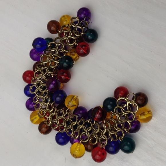 ❤️BundleOnly ❤️ Fun Gold Tone Chain Vibrant Multi-Color Bead Bangle Bracelet - Picture 6 of 8